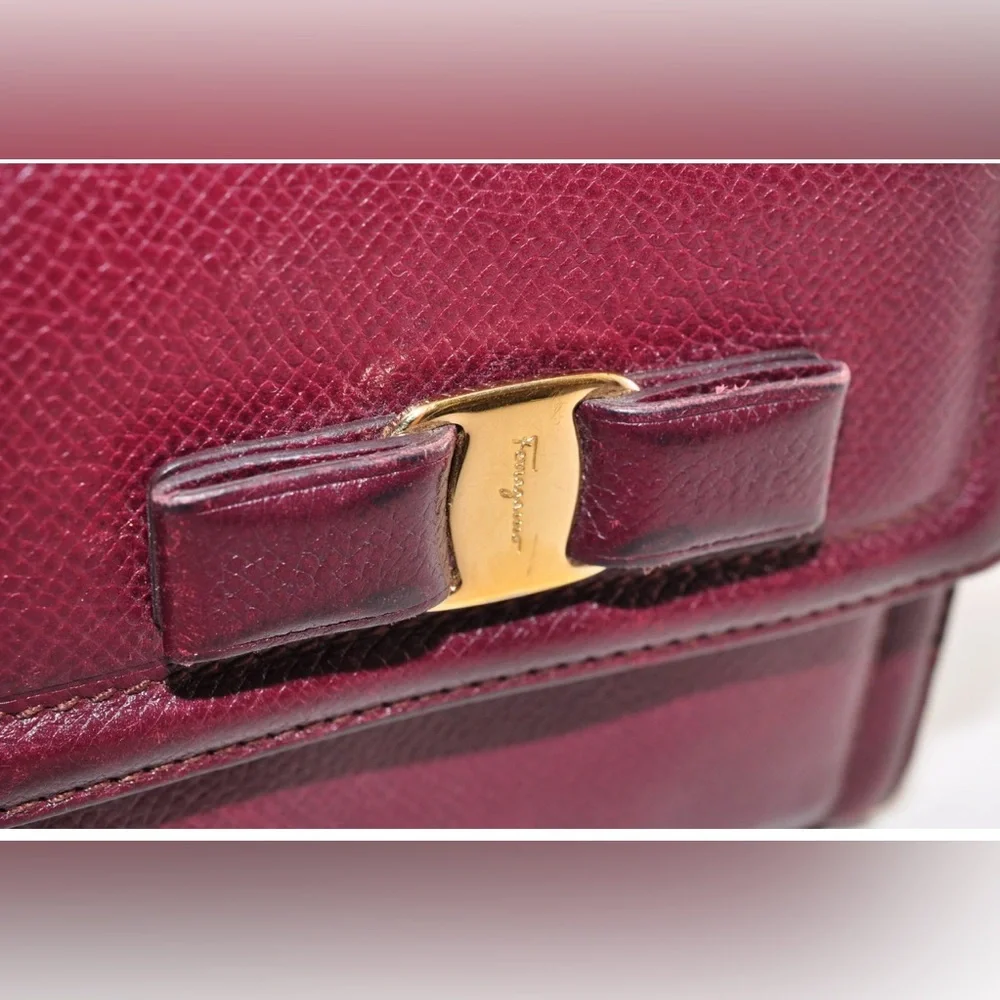 Salvatore Ferragamo Vara Ribbon Bi-Fold Wallet Leather Wine Red Auth EUC - Picture 14 of 16